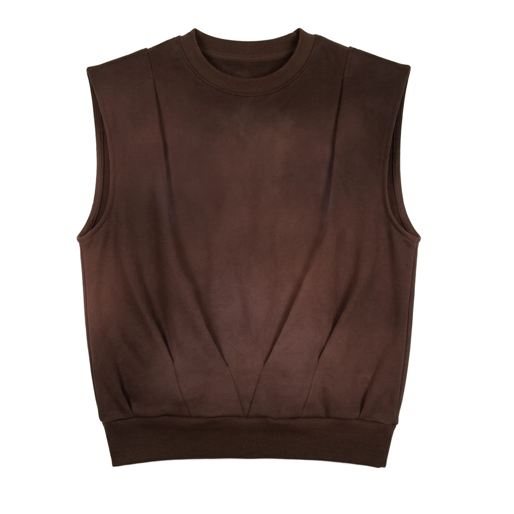 BROWN PLEATED CREWNECK