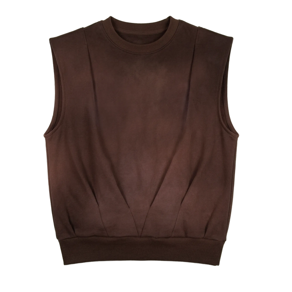 BROWN PLEATED CREWNECK
