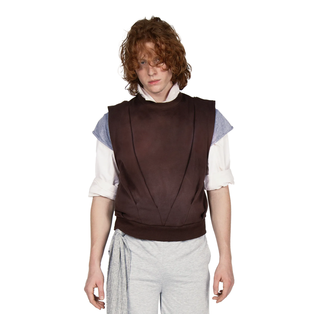 BROWN PLEATED CREWNECK